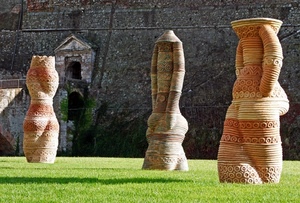 prato, statue, sculture, mura, verde, porta, fortezza, erba, castello