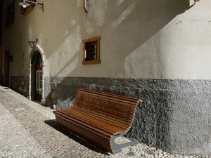 panchina, finestra, porta, legno, lampione, muro, vicolo, portone