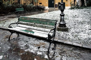 neve, panchina, inverno, verde, legno, bianco, lampione, panchine