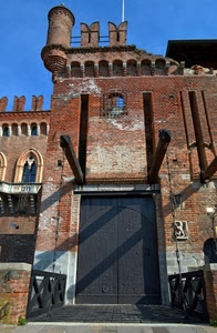 castello, merli, ponte, portone, levatoio, porta, catene, mattoni