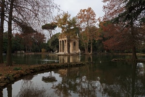 alberi, acqua, riflessi, colonne, tempio, lago, riflesso, cielo, parco, autunno, verde, giardino, tempietto, stagno, laghetto, uccelli