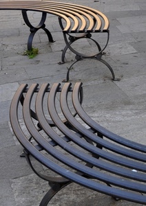 panchine, curve, metallo, ferro, nero, prospettiva, linee