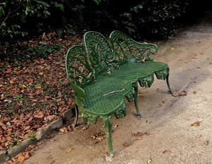 verde, panchina, foglie, ferro, strada, metallo, autunno, piante