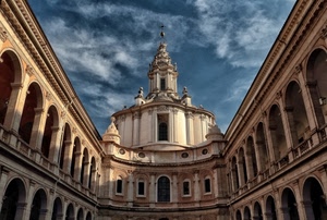 archi, cielo, chiesa, nuvole, finestre, croce, colonne, architettura