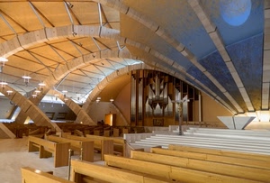 chiesa, archi, organo, altare, legno, panche, canne, banchi, moderna, lampade, marrone, architettura, interno
