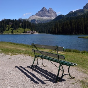 panchina, lago, montagna, ombra, alberi, montagne, verde
