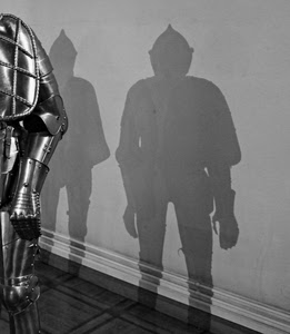 armatura, ombre, muro, ombra, due, bianconero, parete, pavimento, medioevo, metallo