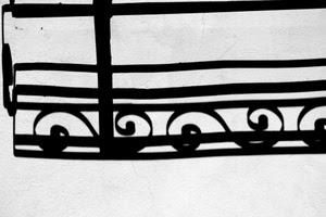 ombra, nero, bianco, bianconero, muro, panchina, riccioli, ferro