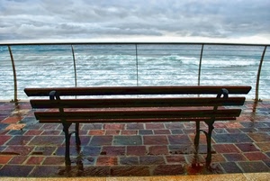 mare, panchina, ringhiera, nuvole, acqua, cielo, affaccio, piastrelle