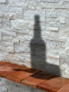 ombra, muro, bottiglia, cotto, mattoni, pietre, mensola, marmo, bicchiere, bianco