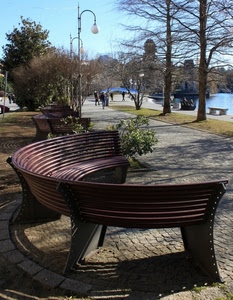 alberi, lampioni, panchina, panchine, curva, strada, curve, lampione, lago, viale