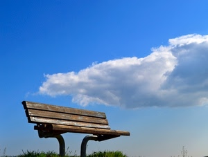 cielo, panchina, legno, nuvola, erba, nuvole, azzurro