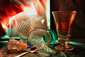 bicchieri, vetro, tappo, cucchiaino, tre, cucchiaio, verde, bicchiere, colori, rosso