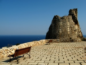 mare, panchina, rudere, torre, panchine, ruderi, azzurro, cielo