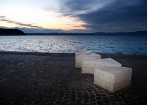 mare, nuvole, cielo, blocchi, tramonto, acqua, marmo