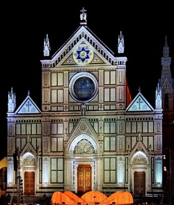chiesa, facciata, rosone, notturno, notte, portoni, guglie, arancio, portale, duomo, luci