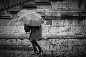 ombrello, pioggia, bianconero, muro, persona, donna, nero, scala, bianco