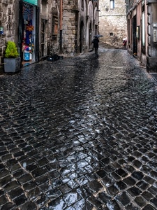 pioggia, strada, ombrello, bagnato, vicolo, pietre, porfido, passante