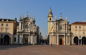 piazza, chiese, campanile, croci, archi, colonne, torino, due
