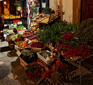 frutta, verdura, negozio, rosso, fruttivendolo, basilico, verde, verdure, casse, peperoncini, cassette, mercato