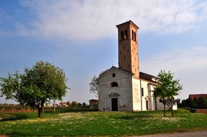 chiesa, campanile, alberi, prato, cielo, verde, campagna