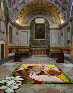 altare, chiesa, quadro, tappeto, fiori, interno, arco