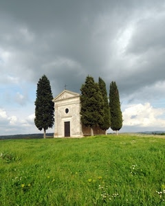 chiesa, prato, nuvole, alberi, cipressi, verde, cielo, erba, chiesetta
