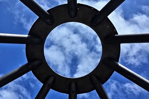 cerchio, nuvole, cielo, raggi, ferro, azzurro, metallo, buco, bianco, celeste