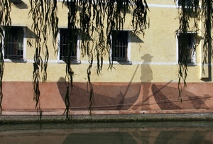 finestre, canale, acqua, rami, barche, barca, barcaiolo, ombre, murales, remi
