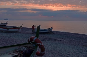 barche, tramonto, mare, salvagente, spiaggia, isola