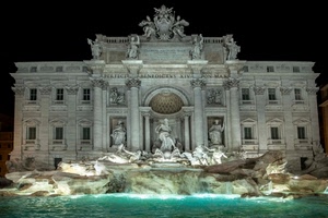 fontana, acqua, statue, trevi, roma, finestre, sculture, monumento, notte, colonne, stemma, palazzo, facciata, notturno, marmo, barocco, arco