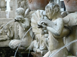 fontana, acqua, sculture, statue, scultura, zampilli, marmo, vasi, pesci