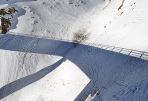 neve, ombra, bianco, ponte, montagna, inverno, ringhiera
