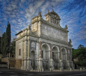 cielo, alberi, archi, colonne, nuvole, croce, verde, fontana, cipressi, chiesa, azzurro, roma, statue, monumento, duomo, strada, marmo
