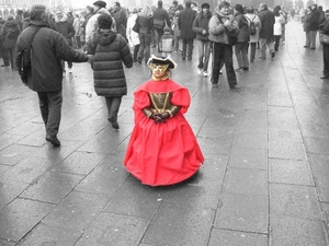 maschera, carnevale, rosso, bambina, persone, passanti, folla, venezia, cappello, damina