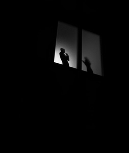 finestra, ombre, controluce, bianconero, persone, nero, due