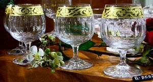 fiori, oro, bicchieri, cristallo, vetro, foglie, tre, calici, verde, coppe, trasparenza, petali