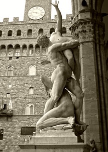 orologio, finestre, statua, palazzo, marmo, merli, torre, statue, firenze, stemmi, nudi, monumento, donna, uomo, sabine, arte, bandiere, ratto, corpi, archi, nudo, sculture, scultura