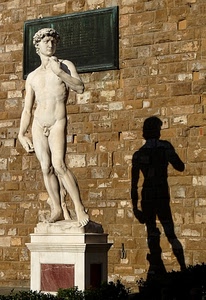 ombra, statua, muro, marmo, targa, mattoni, firenze, davide, monumento, david, bianco