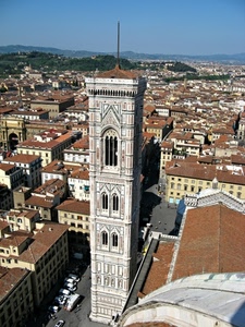 tetti, campanile, panorama, palazzi, città, torre, case, cielo, finestre, auto, piazza, chiesa, alberi, automobili, firenze, giotto