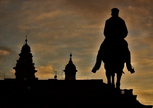 statua, silhouette, nuvole, cielo, cavallo, controluce, nero, campanili, tramonto, cupole, monumento, cavaliere, garibaldi, chiese, equestre