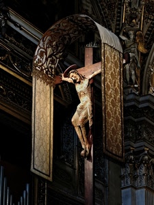 chiesa, crocifisso, croce, legno, gesù, organo, cristo, interno, scultura, statue, religione