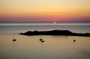 barche, mare, tramonto, acqua, sole, controluce, penisola