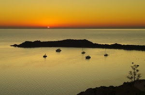 barche, mare, tramonto, sole, acqua, penisola, arancio, costa