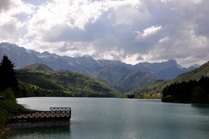 lago, nuvole, panorama, montagne, acqua, paesaggio, terrazza, monti, alberi, montagna