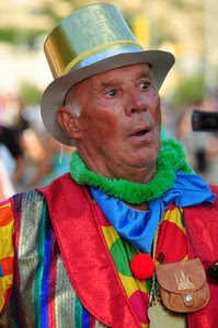 cappello, uomo, colori, rosso, verde, occhi, borsellino, cilindro, naso, bocca, giallo, azzurro, multicolore, pois, blu, pagliaccio, carnevale, costume