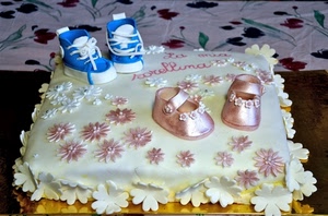 rosa, fiori, torta, scarpe, dolce, scarpette, azzurro, blu, scarpine, ricami, cuscino, glassa