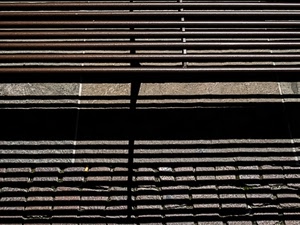 panchina, ombra, linee, ombre, ferro, tubi, pavimento, geometrie, righe, parallele