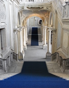 blu, colonne, scale, tappeto, scalinata, scala, gradini, passatoia, palazzo, interno