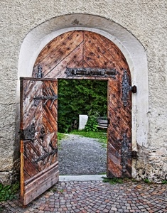 porta, arco, legno, portone, verde, giardino, chiavistello